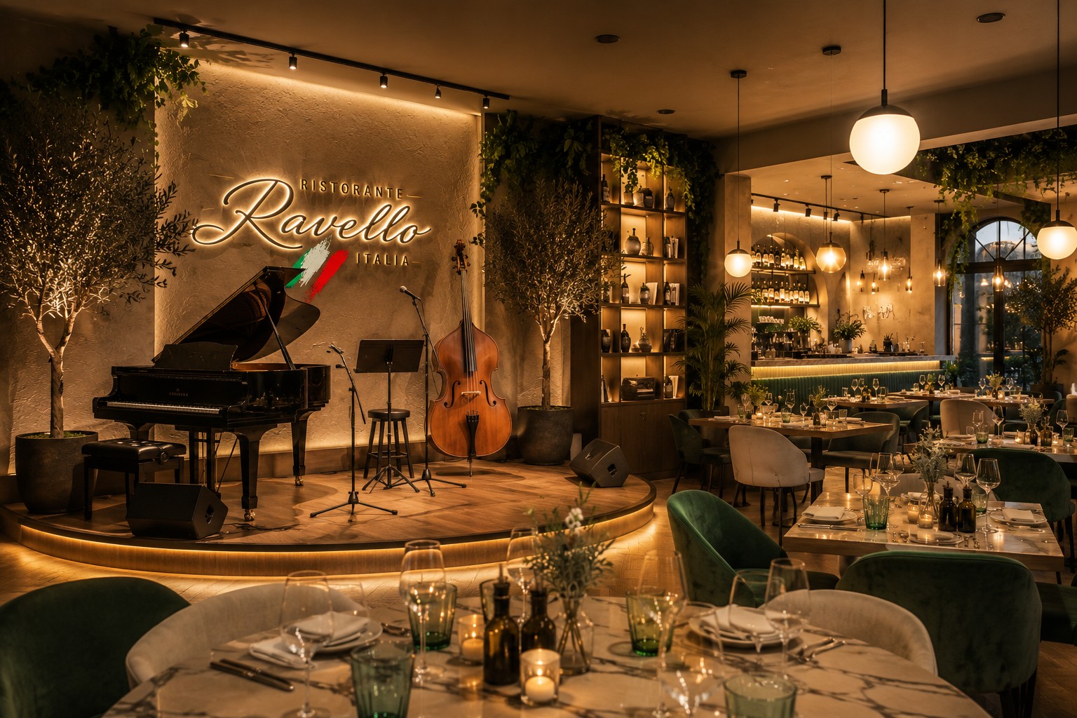 Scena z muzyką na żywo w restauracji Ravello